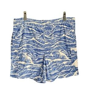 Tori Richard Men's Wave Print Swim Shorts Size Medium Blue White 6” Inseam Surf